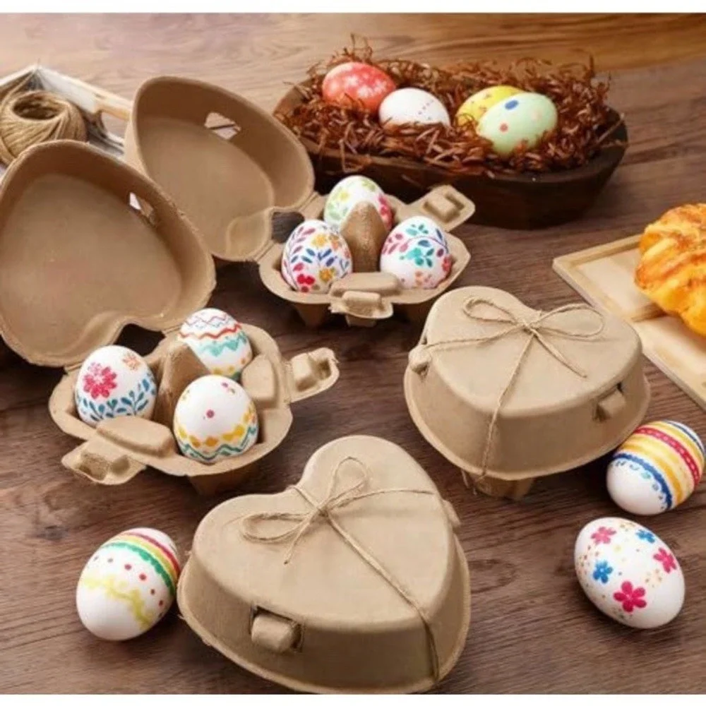 (24)200 Pcs Heart Shaped Eggs Cartons 3 Count Natural Paper Pulp Egg Cartons